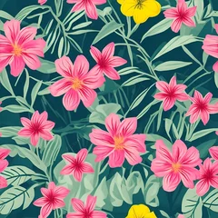 Fototapete Rund seamless floral pattern, tropical leaves and flowers. Generative AI, Generative, AI © VlaDee