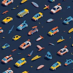 Seamless vintage racing cars pattern. Generative AI, Generative, AI