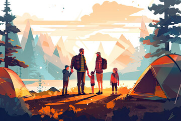 family camping in the mountains,Generative AI