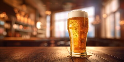 Glass of Beer Background, International Beer Day Celebration. Generative Ai