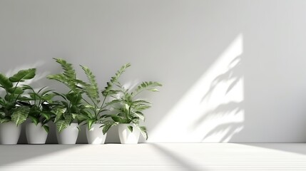 Room interior and potted plants. Generative AI technology.	
