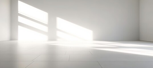 Minimalist white room and shiny window shadows. Generative AI technology.	
