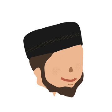 An illustration of an eyeless Muslim man head who wears Kopiah or or Songkok or Peci (a black traditional cap of Southeast Asia)