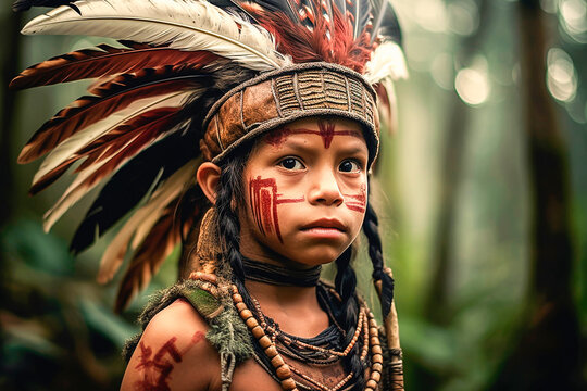 Portrait of a small boy from an Amazon tribe