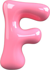 Pink 3D Bubble Gum Inflated Numbers Symbol Letter F