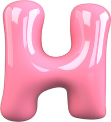 Pink 3D Bubble Gum Inflated Numbers Symbol Letter H