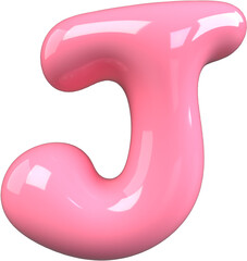 Pink 3D Bubble Gum Inflated Numbers Symbol Letter J