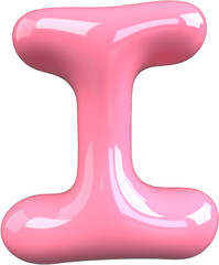 Pink 3D Bubble Gum Inflated Numbers Symbol Letter I