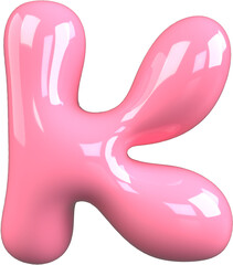 Pink 3D Bubble Gum Inflated Numbers Symbol Letter K