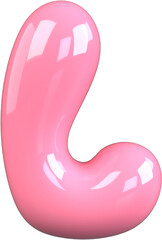 Pink 3D Bubble Gum Inflated Numbers Symbol Letter L