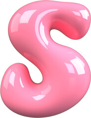 Pink 3D Bubble Gum Inflated Numbers Symbol Letter S
