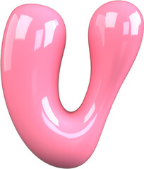 Pink 3D Bubble Gum Inflated Numbers Symbol Letter V