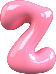 Pink 3D Bubble Gum Inflated Numbers Symbol Letter Z