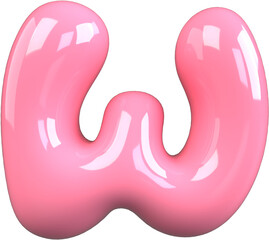 Pink 3D Bubble Gum Inflated Numbers Symbol Letter W