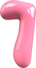 Pink 3D Bubble Gum Inflated Numbers Symbol Letter 7