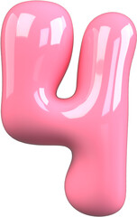 Pink 3D Bubble Gum Inflated Numbers Symbol Letter 4