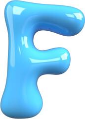 Blue 3D Bubble Gum Inflated Letters Number Symbol F