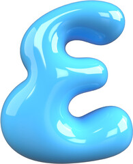 Blue 3D Bubble Gum Inflated Letters Number Symbol E