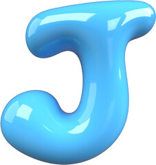 Blue 3D Bubble Gum Inflated Letters Number Symbol J