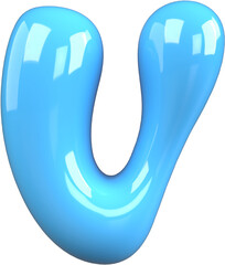 Blue 3D Bubble Gum Inflated Letters Number Symbol V