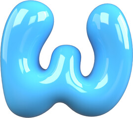 Blue 3D Bubble Gum Inflated Letters Number Symbol W