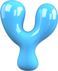 Blue 3D Bubble Gum Inflated Letters Number Symbol Y