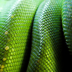 Green scales closeup. Green tree python detail.