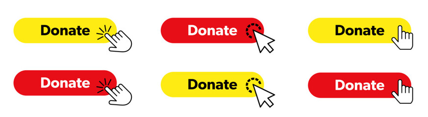 Donation buttons set. Web buttons with cursor.