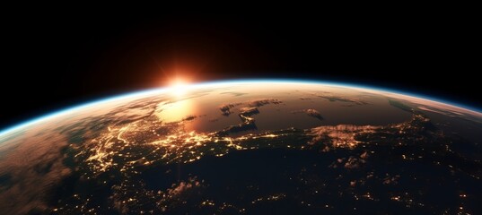 Planet earth horizon background. Generative AI technology.	
