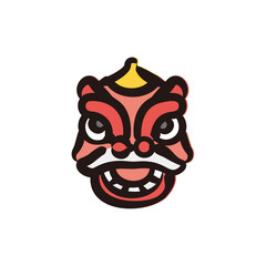 Lion dance - Chinese new year icon/illustration (Hand-drawn line, colored version)