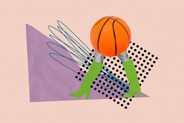Surreal template collage of green painted women boots promo sale advert headless basketball sphere...