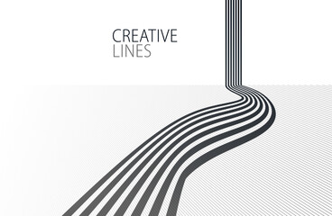 3D black and white lines in perspective abstract vector background, linear perspective illustration op art, road to horizon.