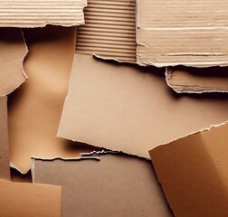 Cardboard Pieces Textured Background. Carton Piece with Copy Space, Ripped Kraft Paper Wallpaper, Brown Wrapping Vintage Paper Isolated Top View 