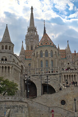 Fototapeta na wymiar Budapest, Hungary - Matthias Church in the Fisherman Bastion. Major tourist attraction.