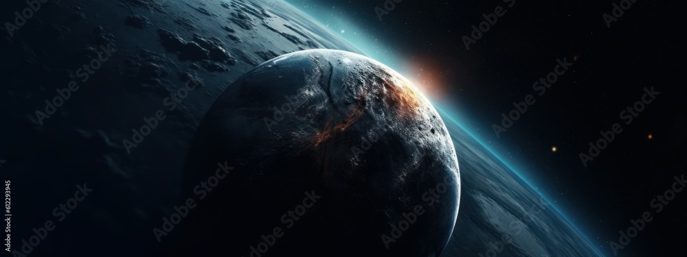 Wall mural banner poster planet moon mars in space on a dark background cinematic photo space for text copy spa