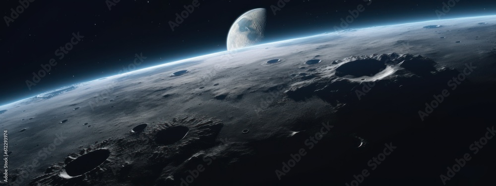 Wall mural banner poster planet moon mars in space on a dark background cinematic photo space for text copy spa