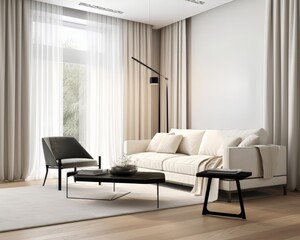 Naklejka na ściany i meble Modern living room interior with sofa. Empty wall. Generative AI.