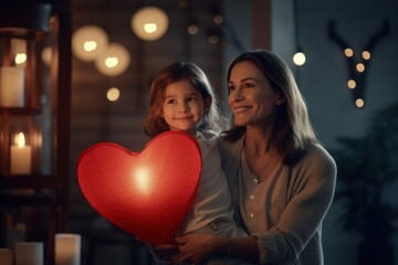 mother hugging her daughter concept valentine's day mother's day love heart generative ai 