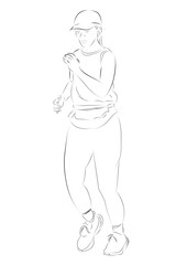 woman warming up run runner, simple vector hand draw outline sketch, isolated on white
