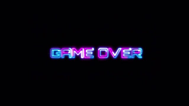 Loop Game Over pink blue neon glitch text effect illustration on Black Background. Element for Isolated transparent video animation text with alpha channel using Quick time prores 444