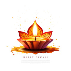 Diwali diya isolated on white, vector illustration