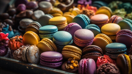 Fototapeta na wymiar A tray of colorful macarons, displayed in an appealing arrangement