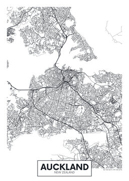 City map Auckland, urban planning travel vector poster design