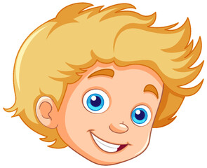 Caucasian Boy with Blue Eyes Head Cartoon Character