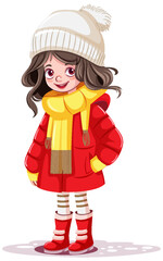 Cute girl cartoon character in winter outfit