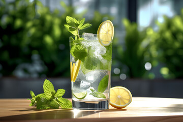 A refreshing mojito cocktail with lime and mint. Generative AI.