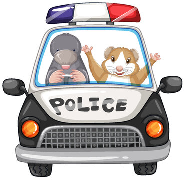 Mole and Hamster in Police Car