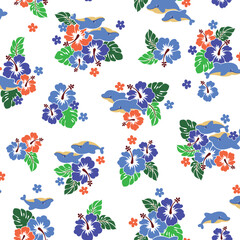 Cute hibiscus and dolphin pattern suitable for textiles,