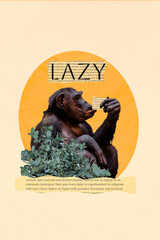 Vertical composite avatar collage of primate lazy monkey chimpanzee exhausted depressed hate work...