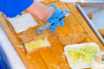 typical japanese sandwich being prepared